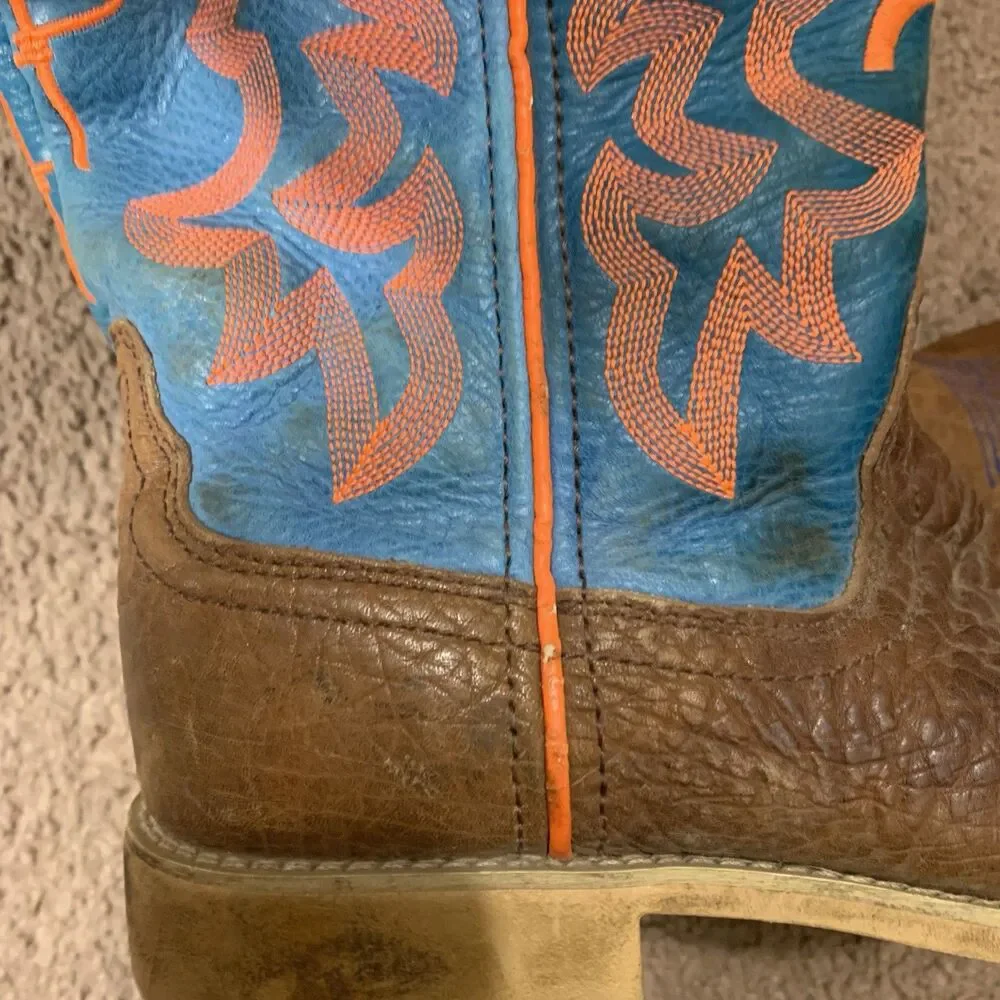 Twisted X YHY0001 Brown Blue Leather Neon Stitching Cowboy Boot Youth Size 4M